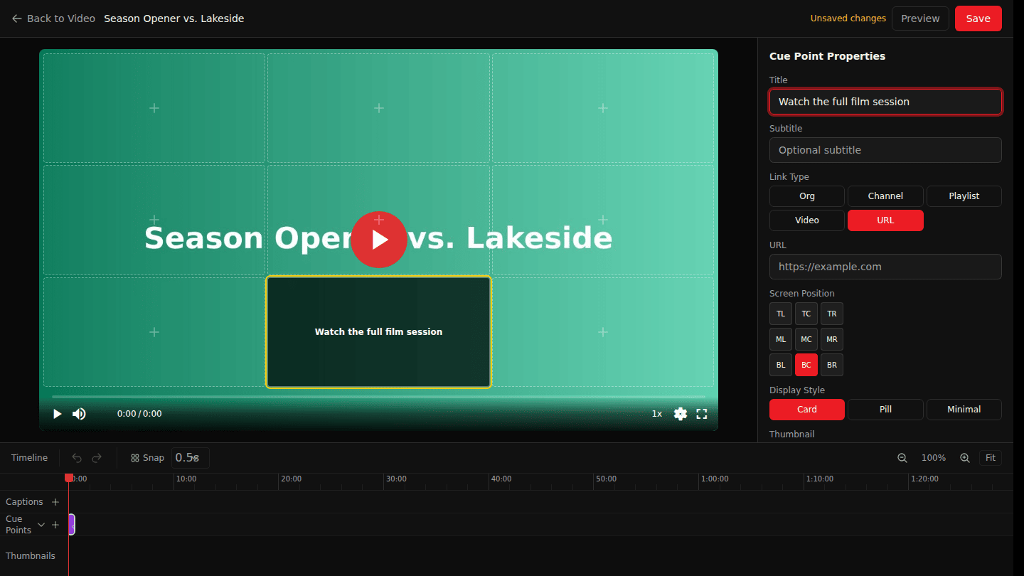 In the editor, add a cue point at the playhead
