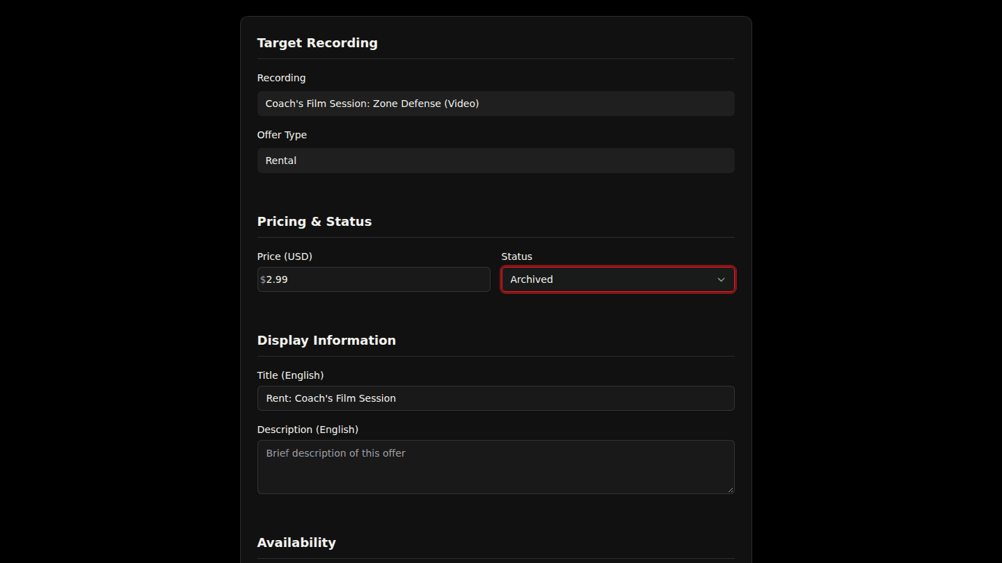 Open the offer under Manage → Offers and choose Edit