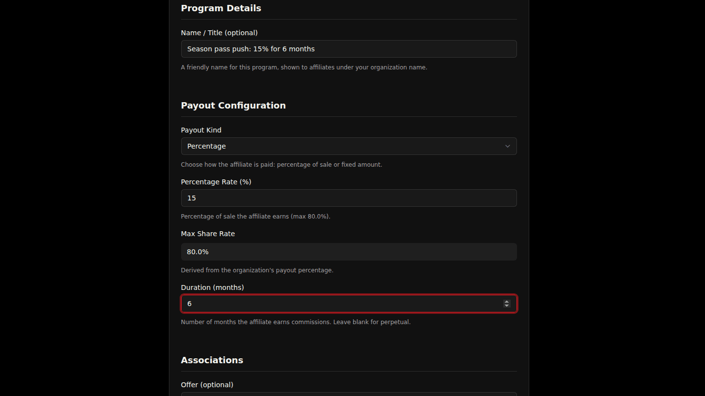 Choose Manage → Affiliates, then New Bounty