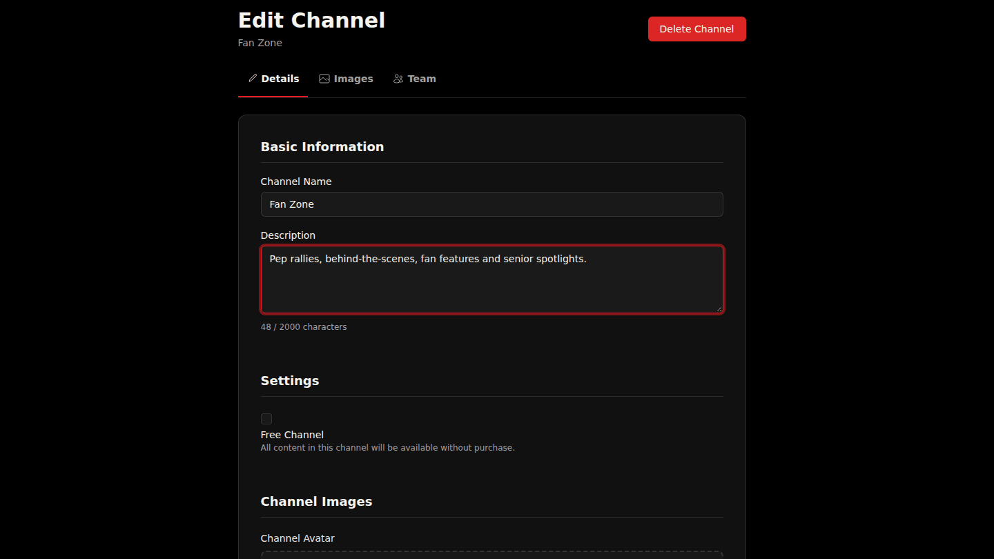 Open the channel and choose Edit