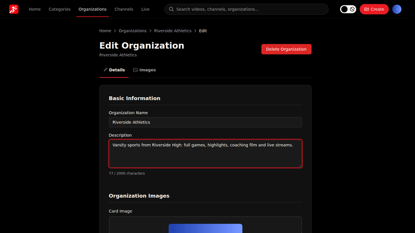 Use the Images tab for your card, banner and about images