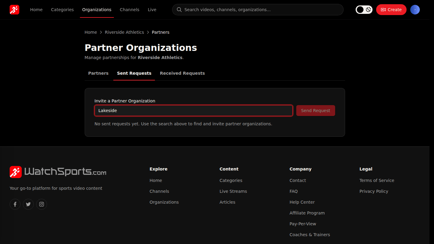 Open Manage → Partners and search for the organization