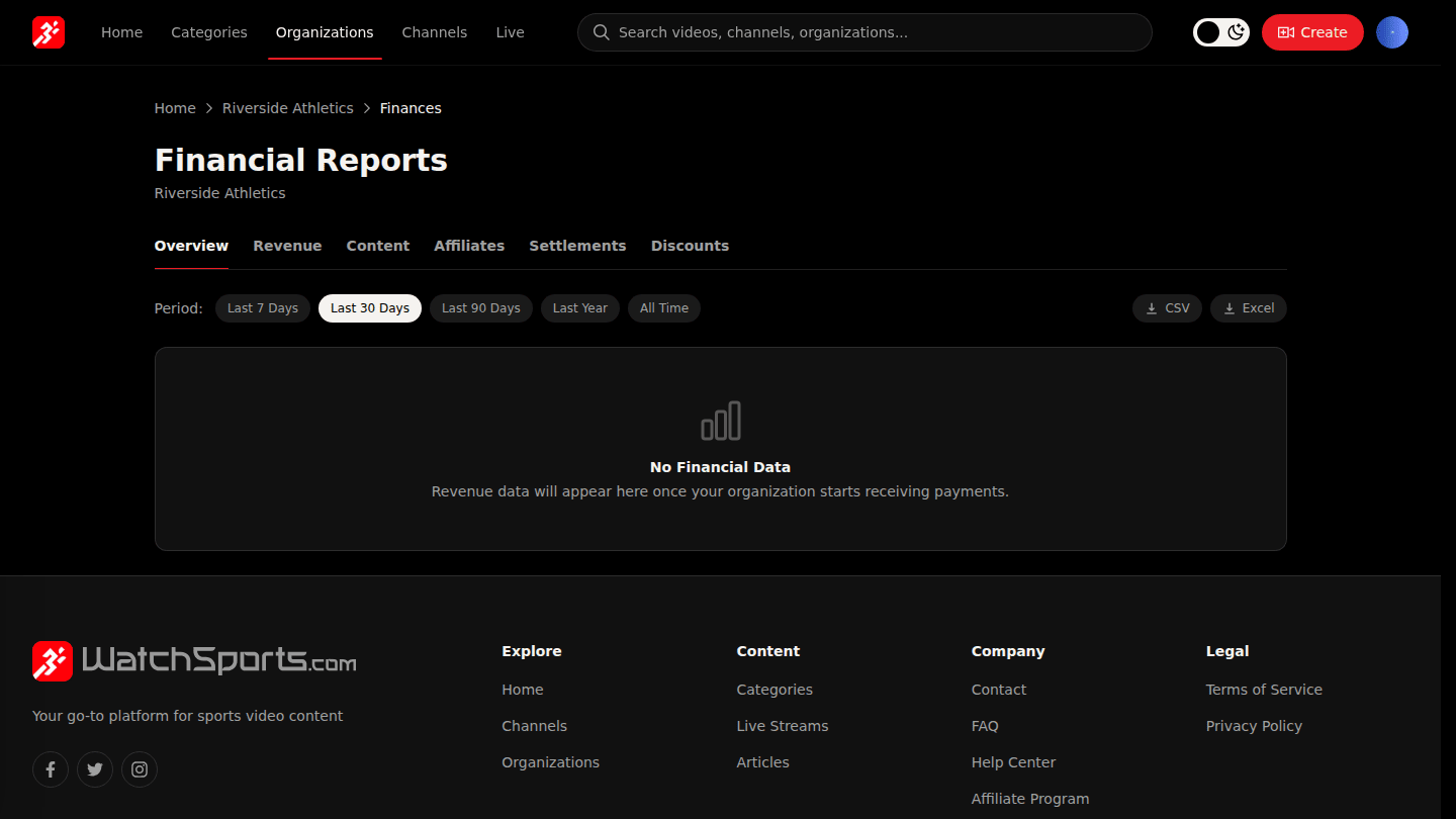 Open your organization and choose Manage → Finances