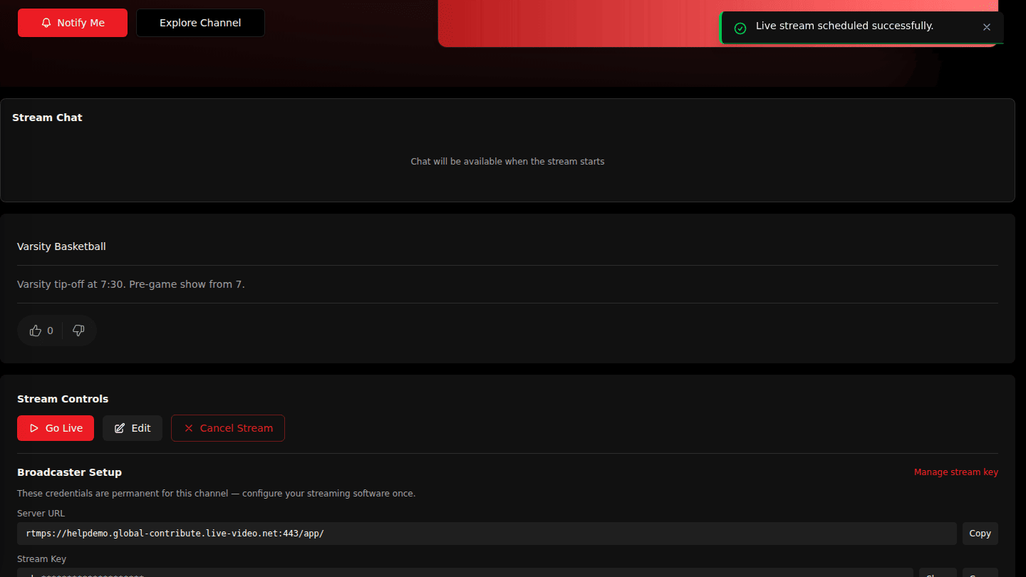 Choose Schedule Stream