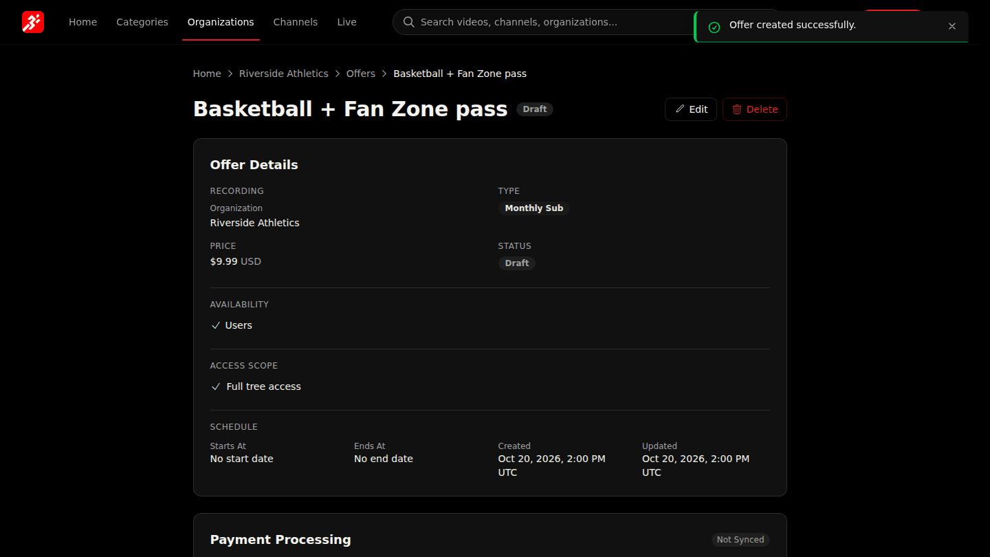 Create a subscription offer on your organization
