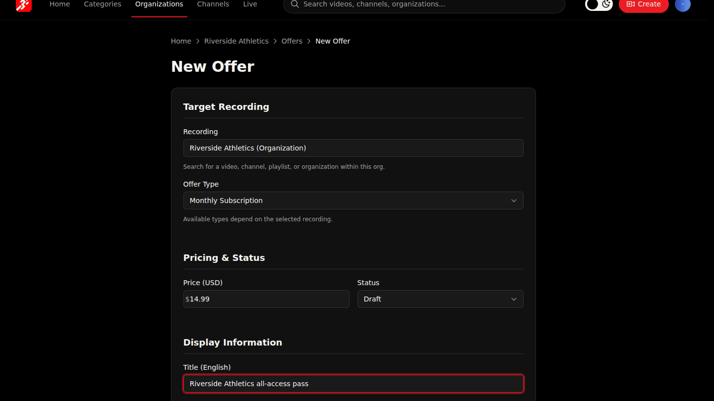 Choose Monthly Subscription and set the monthly price
