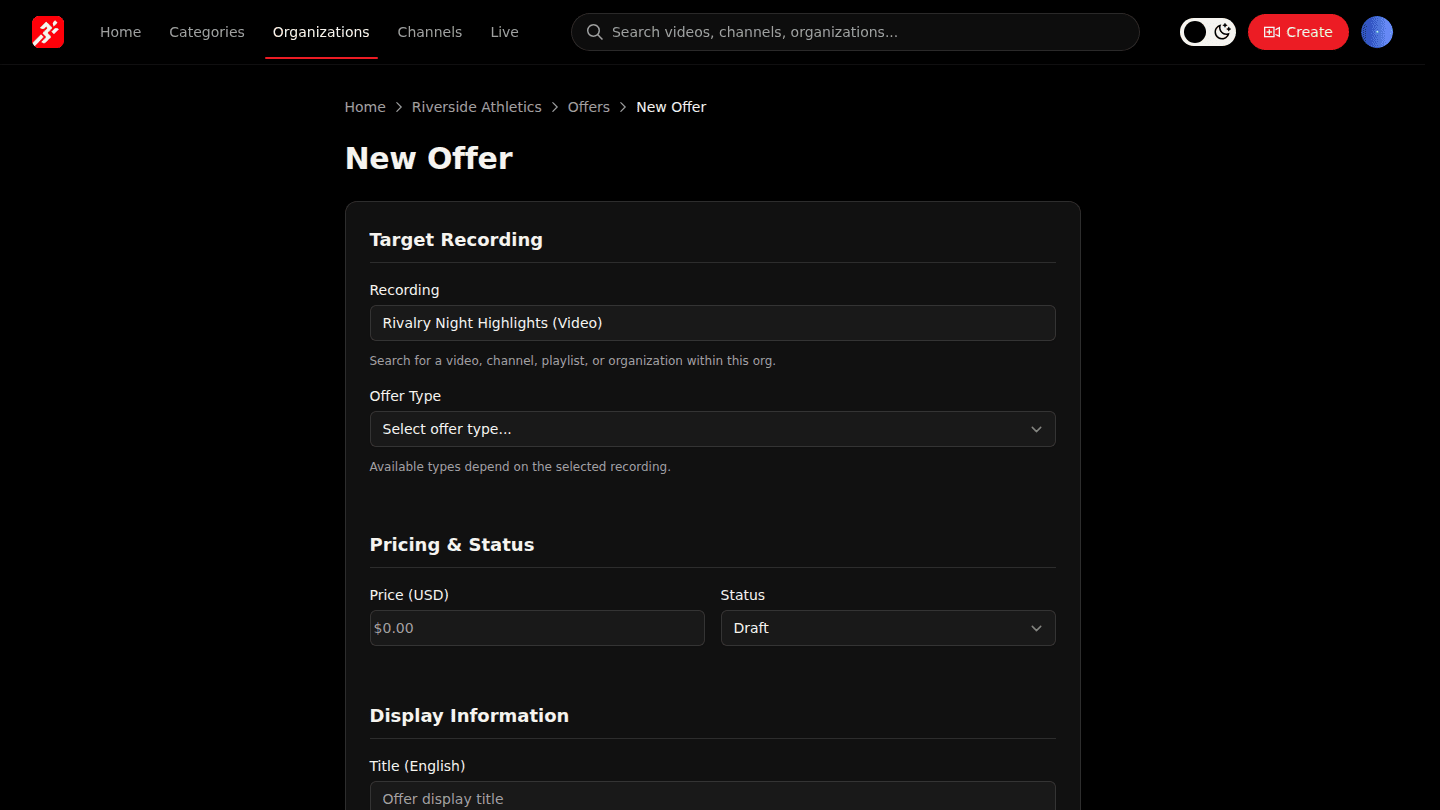Choose New Offer and pick the video