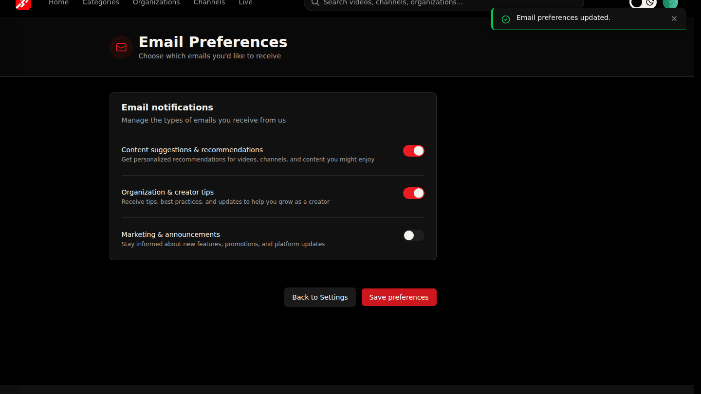 Choose Save preferences