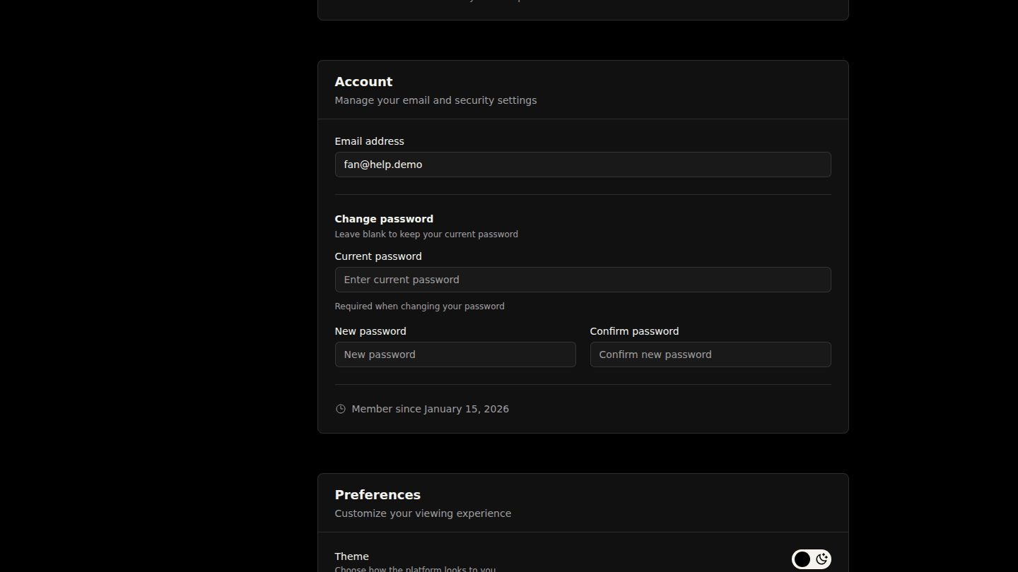 Change your email or password under Account