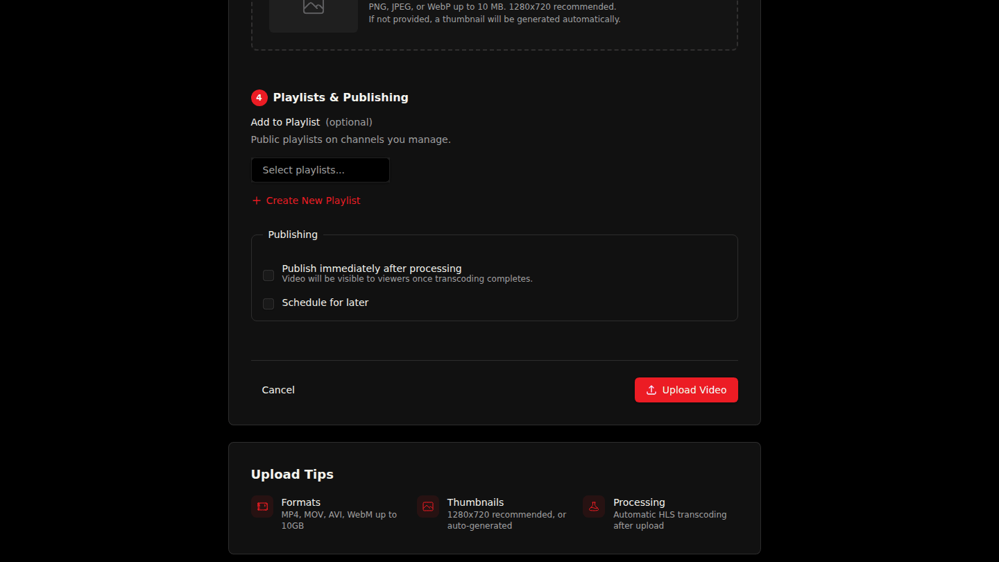Choose how to publish, then Upload Video